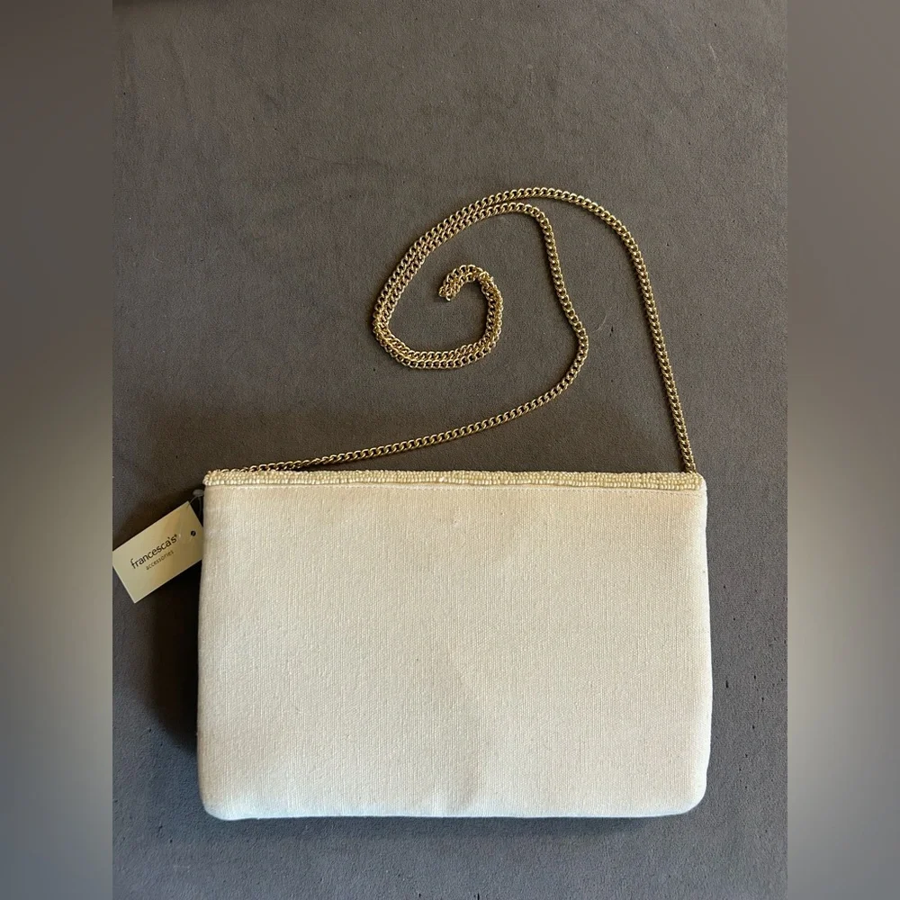 NWT! Cream Floral Beaded Clutch with Gold Strap - Picture 2 of 6